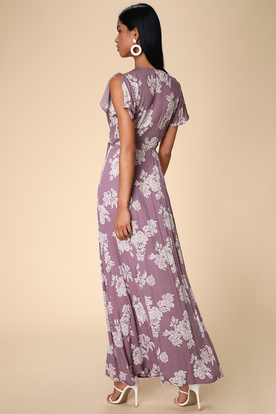 Dusty Lavender Floral Print Dress ...